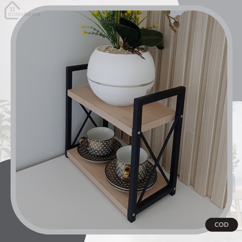 Rak Kayu Serbaguna Bahan Besi Kayu Susun Model Silang Rak Kosmetik Buku Make Up Rak Gantung Multifun