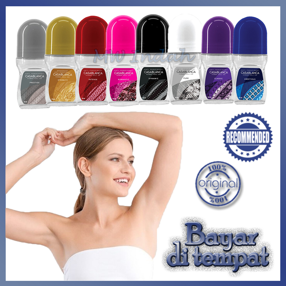 Casablanca Deodorant Roll On 50ml Botol Kaca 100% Original Cepat Kering Tidak Meninggalkan Noda Di B