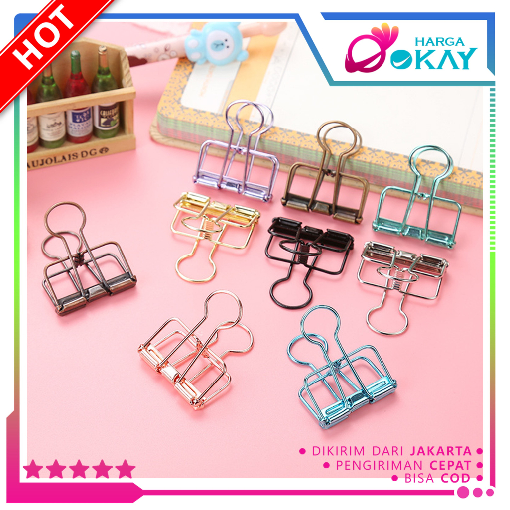 HO Paper Clip Besi Warna-Warni Klip Penjepit Buku Bahan Metal Penjepit Kertas Binder Clips Large Medium Small Office Study