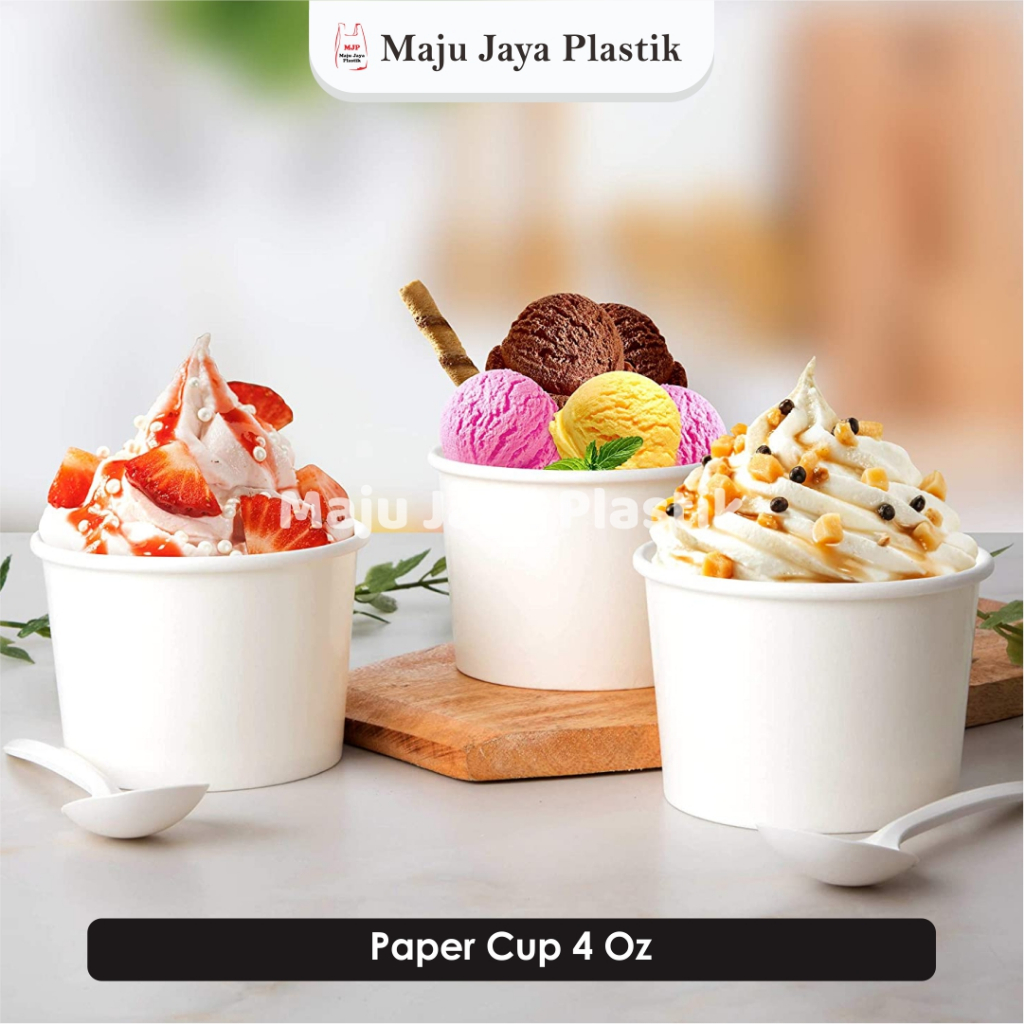 (50PCS) Paper Cup 4oz Tebal Gelas + Tutup Per Pack Kertas Ice Cream Eskrim Es Krim Murah