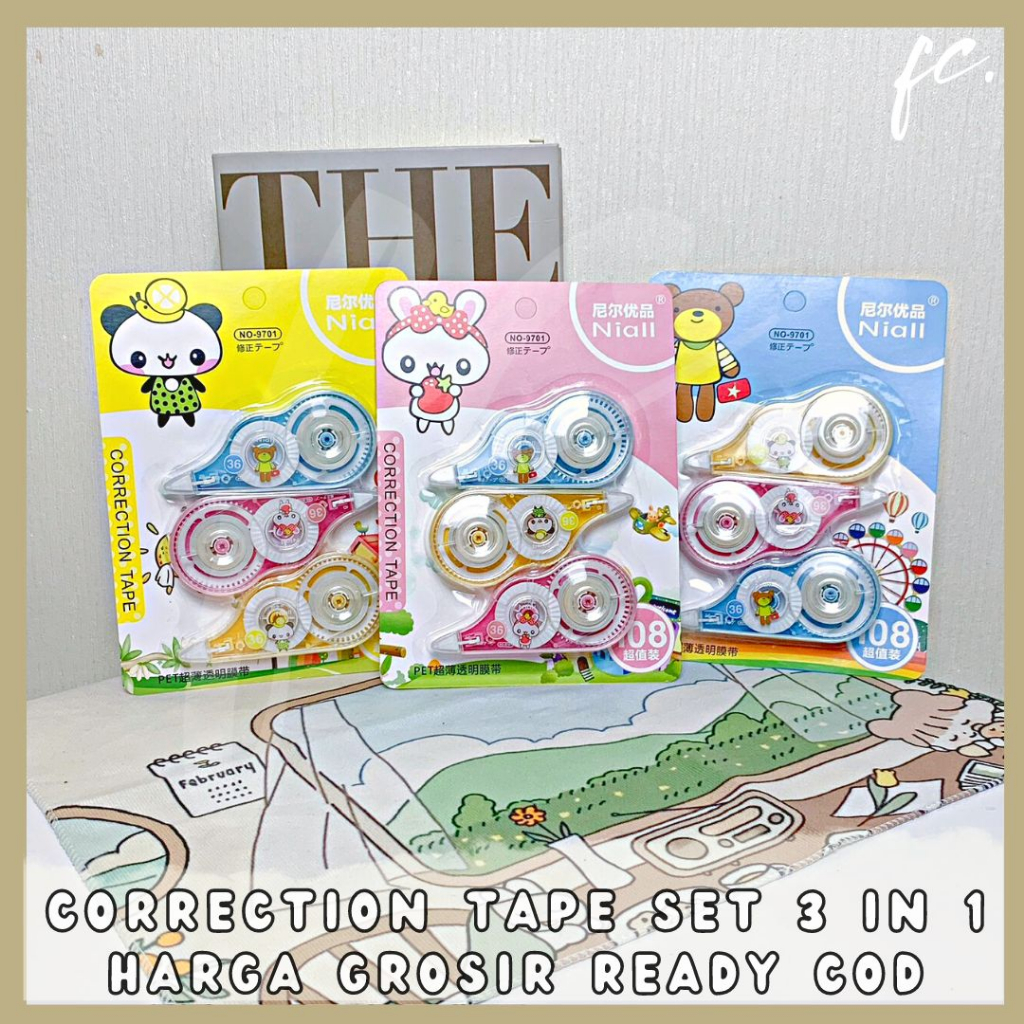 

Set 3 in 1 Tipe X / Correction Pen / Tipex / Tip-Ex / Tape Pita Penghapus Pulpen Lucu Anak Karakter Niall no. 9701 Cute Animal Souvenir Hadiah