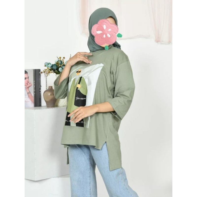 Kaos Oversize Lengan 7/8 | Kaos Wanita Jumbo | Kaos Combed Oversize lengan 7/8