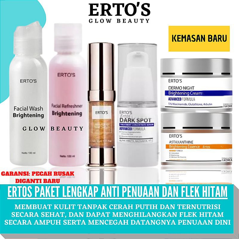 Paket Ertos Whitening Pemutih Pencerah Wajah Dan Penghilang Flek Hitam Membandel 5IN1 ( Fw,FT,Draksp