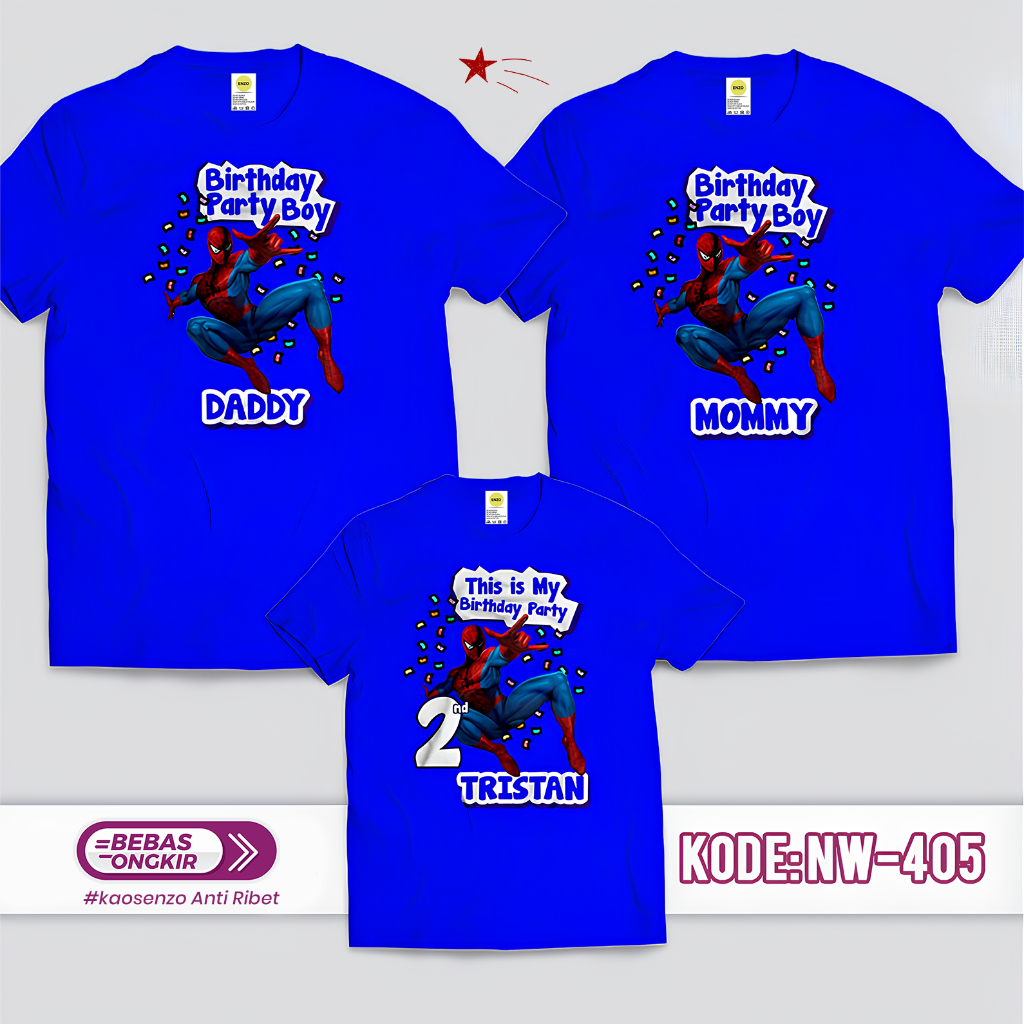 Harga Paket Lebih Hemat | Baju Kaos Ultah | Baju Couple | Couple Keluarga | Motif Spiderman NW 405 |