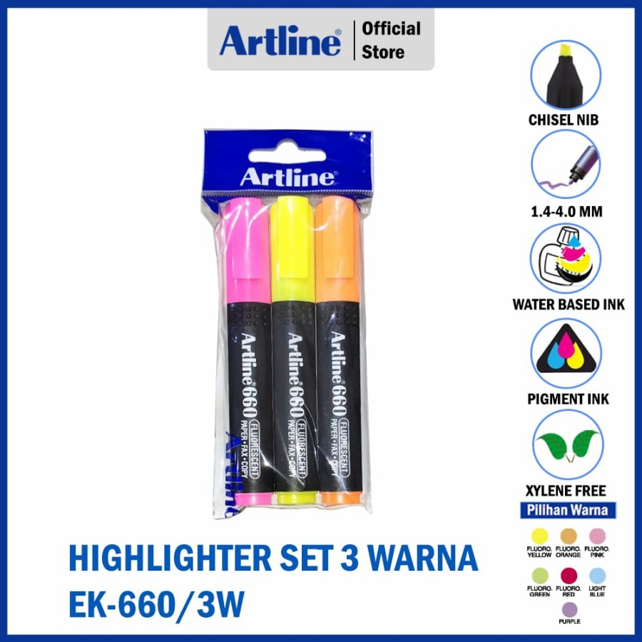 

Stabilo Highlighter EK-660/W Set 3 Warna ARTLINE Murah Original Awet