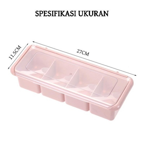 Kotak Bumbu Dapur 4in1/ Kotak Tempat Bumbu Dapur Panjang 4 Sekat/ Tempat Garam Dapur 4IN1