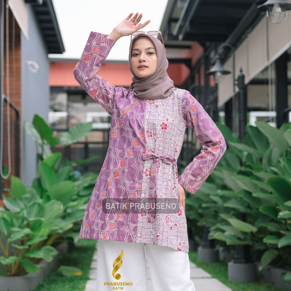 Endang Biru Batik Prabuseno Tunik Batik Katun Wanita Seragam Batik Wanita Kantoran Batik Modern Baju