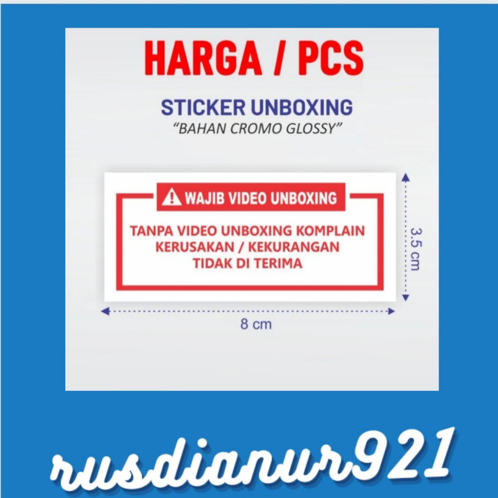

sticker wajib video unboxing stiker untuk paket olshop ukuran 8cmx3.5cm