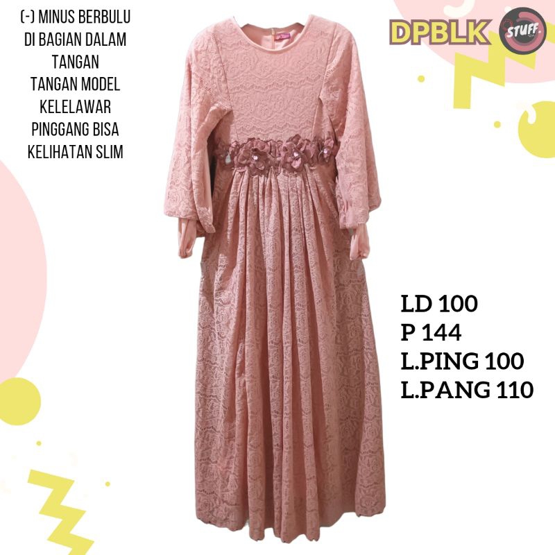 Dress Gamis Pesta / Kondangan Brukat Lengan Kelelawar Warna Dusty Pink Preloved