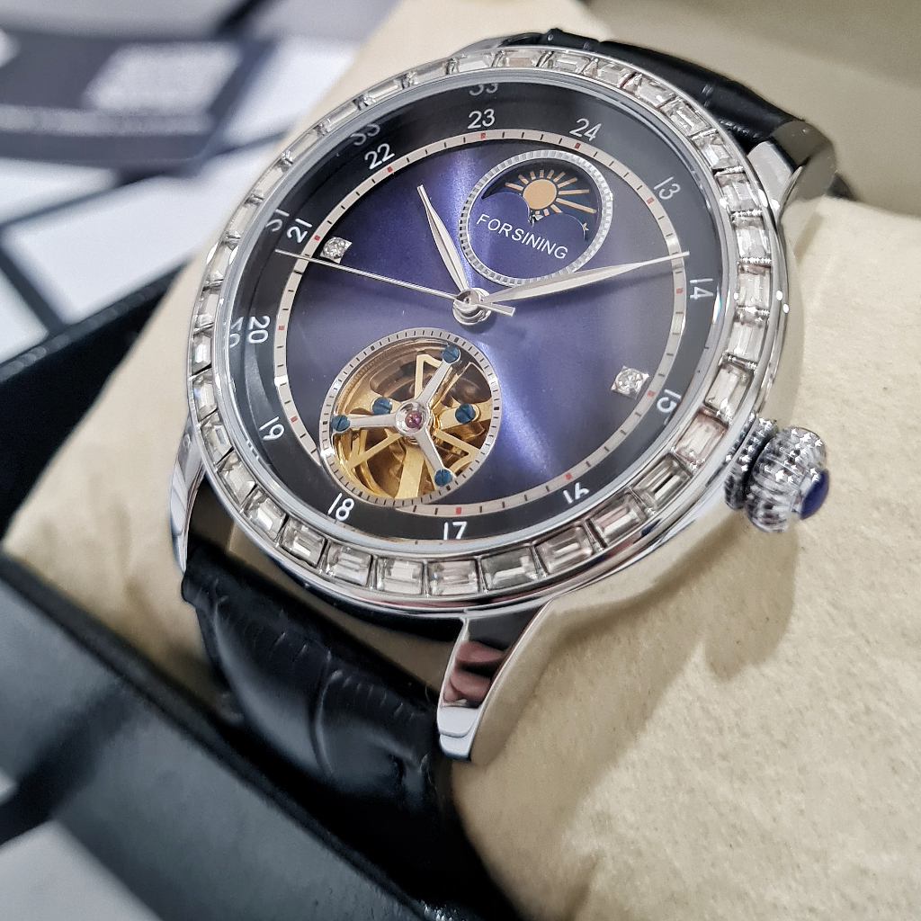 FORSINING Divine Biru Jam Tangan Pria Original Automatic Otomatis Mechanical Mekanik Skeleton Tourbi