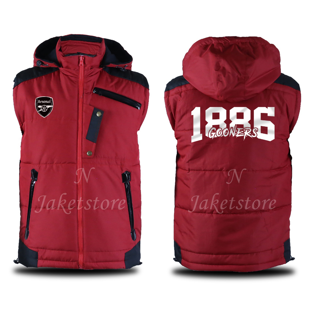 Jaket Rompi Arsenal 1886 Rompi Body Vest Bahan Tebal Hoodie Bisa Lepas Pasang
