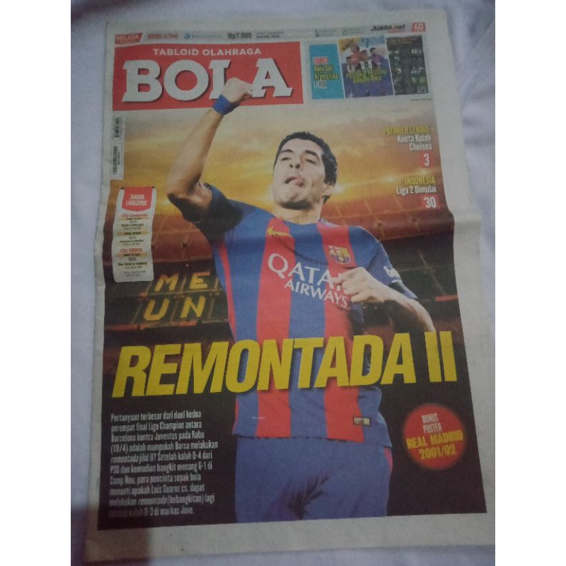 Tabloid Olahraga BOLA REMONTADA II Premier League Kuota Kalah Chelsea Edisi 18 April 2017