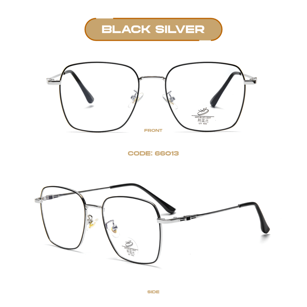 Robins kacamata Kotak Anti Radiasi Komputer Frame Kacamata Bisa Minus Photocromic Bluecromic Fashion Terbaru Pria Wanita 66013-Black Silver