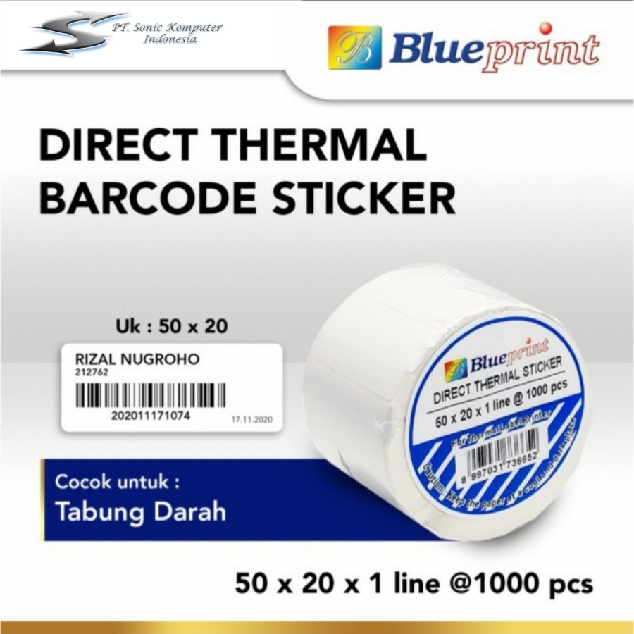 

Direct Thermal Sticker Label Barcode Blueprint 50x20x1 Line isi 1000