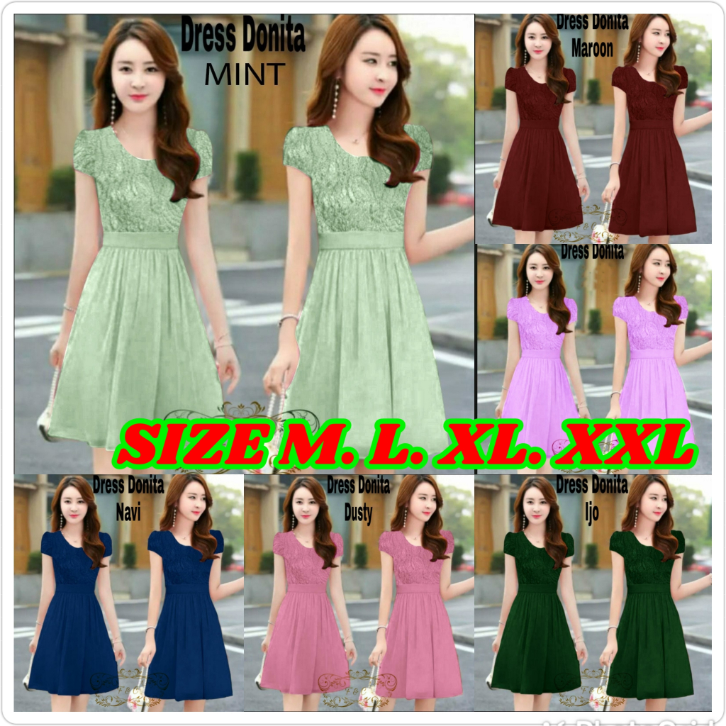 Dress brukat pesta Dress donita S M L XL Dress Wanita/ Dress Korea / Dress Murah Dress natalan gerej