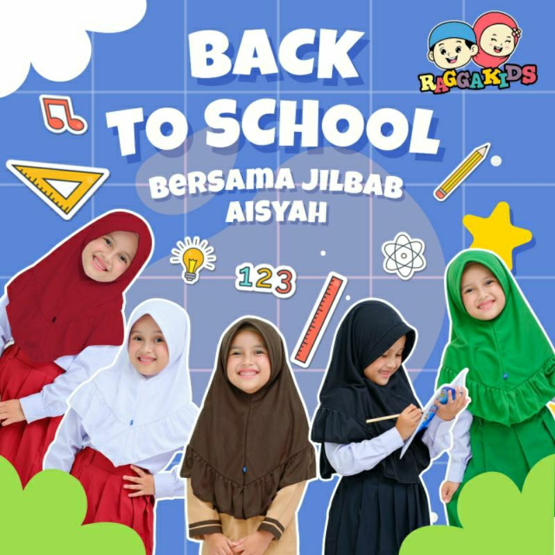 Jilbab anak sekolah tk sd smp/khimar aisyah/bergo anak nyaman bahan kaos