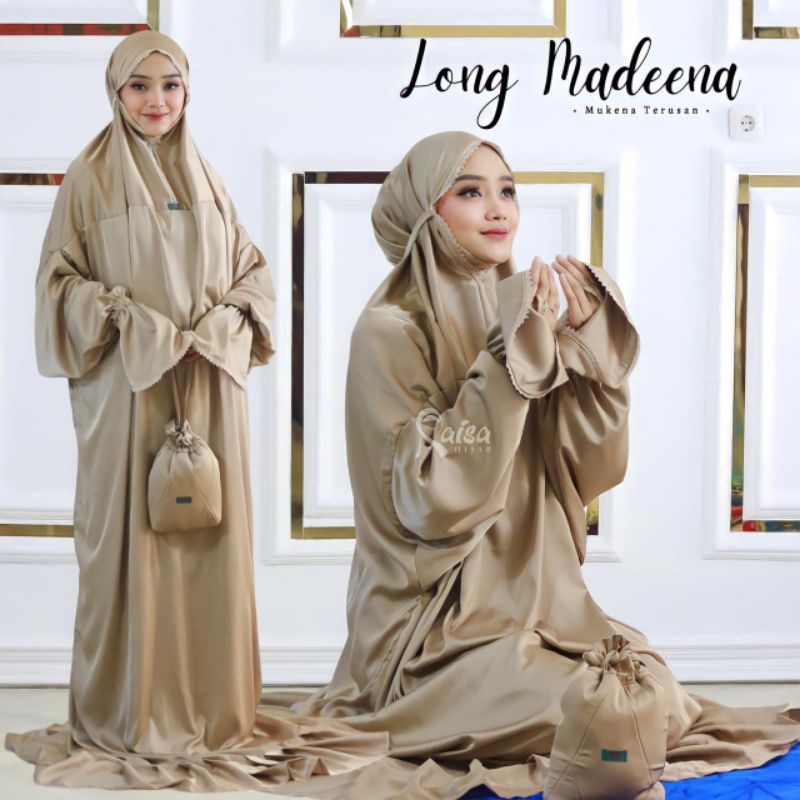 LONG MADEENA MUKENA TERUSAN LENGAN MUKENA POLOS MUKENA DAGU TERTUTUP SILKY PREMIUM ORIGINAL RAISA OR