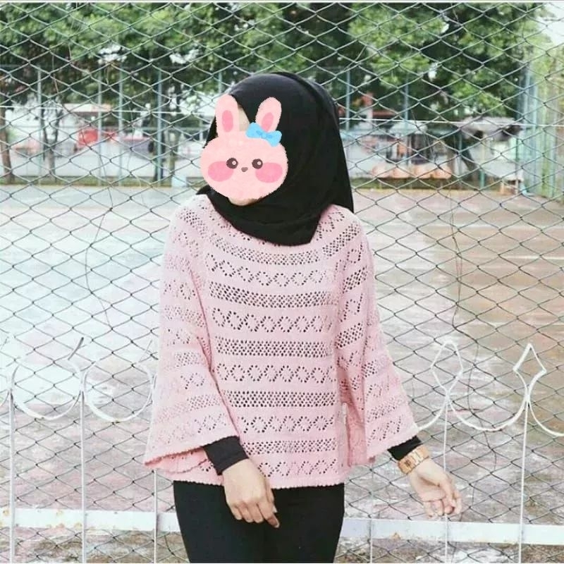 Outer Rajut warna pink/batwing rajut/crop jaring rajut/rajut jaring/baju rajut/atasan jaring rajut