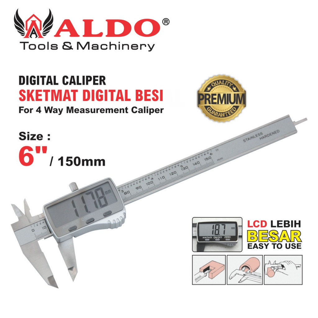 SKETMAT DIGITAL BESI 6"  PREMIUM LCD BESAR / DIGITAL CALIPER  / ALAT UKUR SKETMAT BAHAN BESI  MERK A