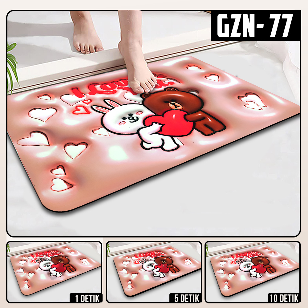 Keset Diatomite 3D Kotak Anti Slip Keset Kamar Mandi Keset Lantai Menyerap Air 3D Karakter Futureworld-GZN-77