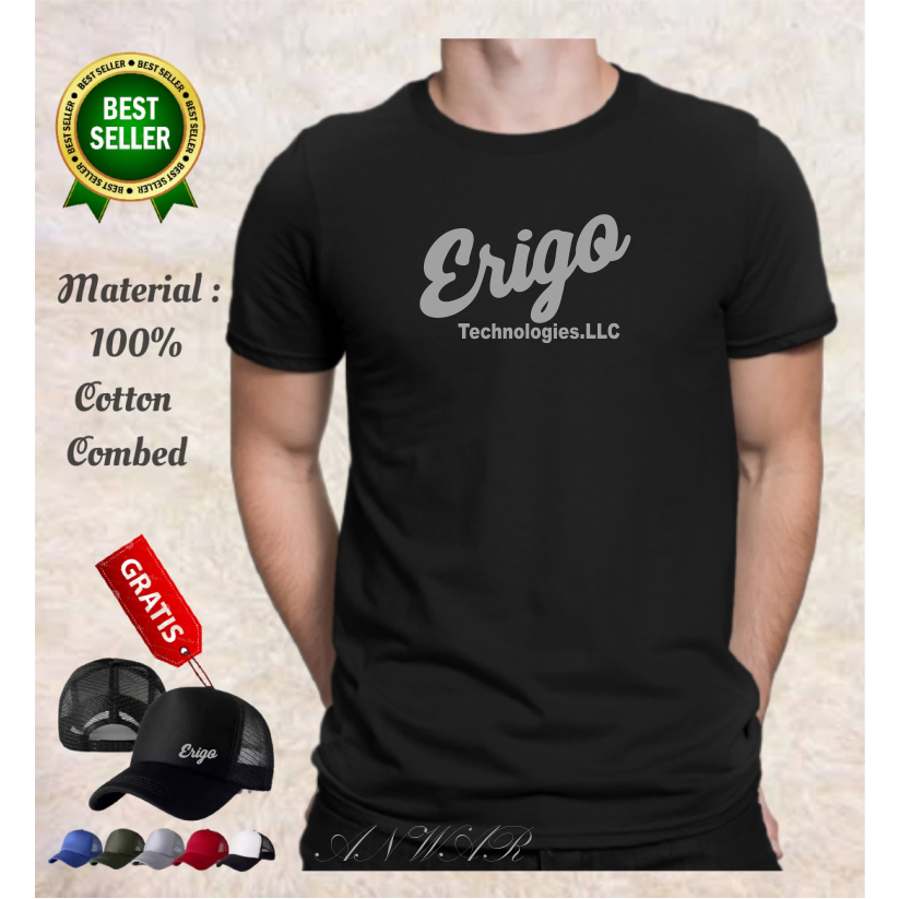 Promo get 2 FreeTopi Kaos Erigo Atasan Casual Pria Wanita T-shirt Baju Oblong Keren Bahan Katun Teba