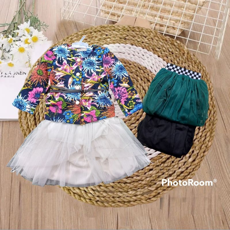 Setelan Rok Vintage free belt 4-8thn