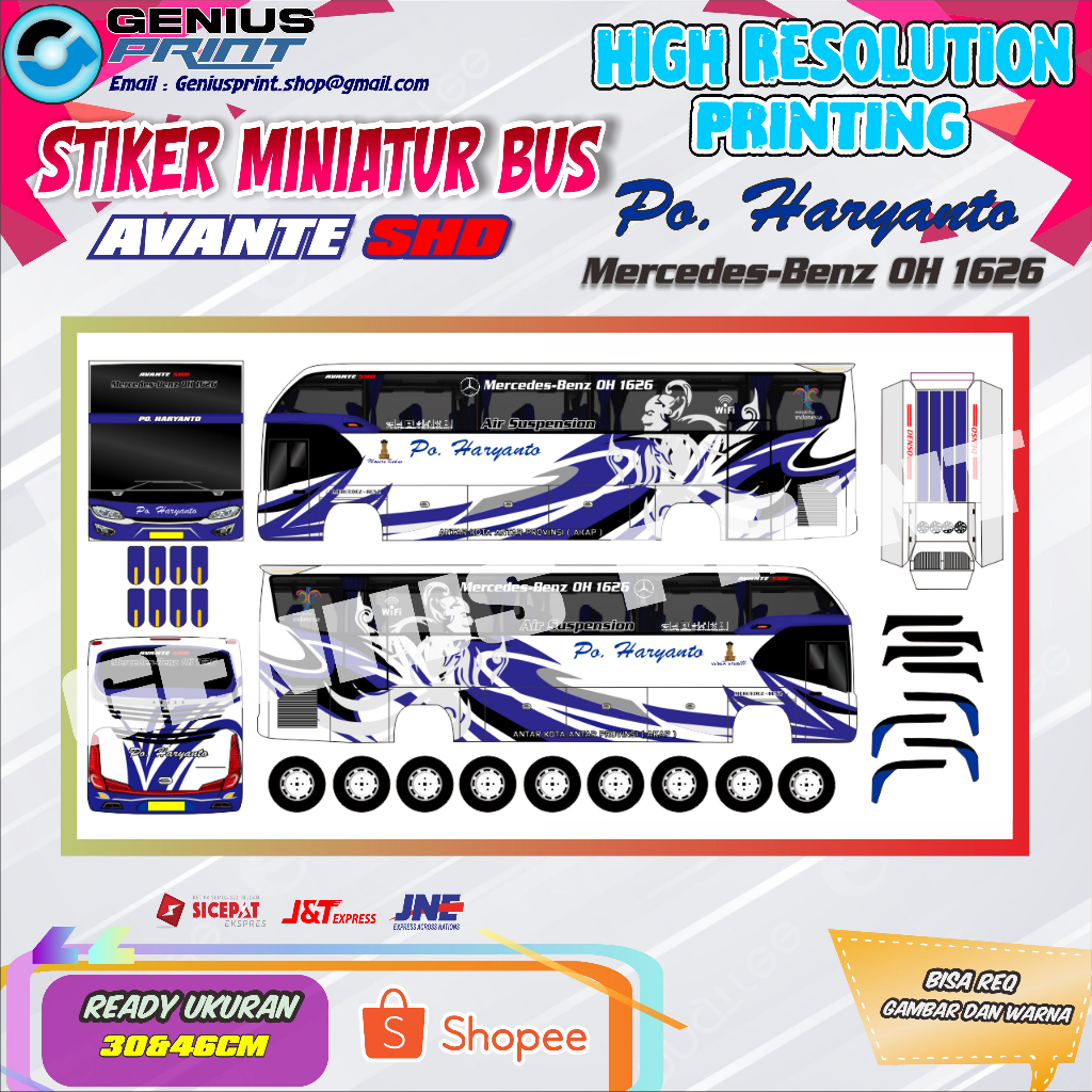 Stiker A3 Miniatur Bus Avante SHD Livery PO. Haryanto Uk. 30/46cm