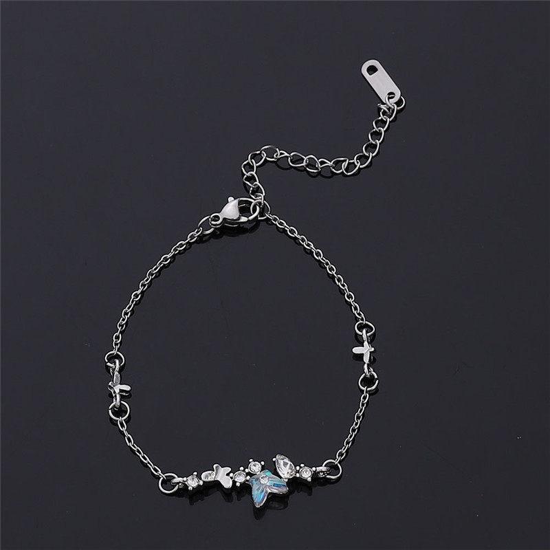COD Gelang Titaniun Perak Berbentuk Hati Rantai Gelang Tangan Wanita Bunga Bintang Liontin Korea Fashion Gelang Wanita-0003-Butterfly