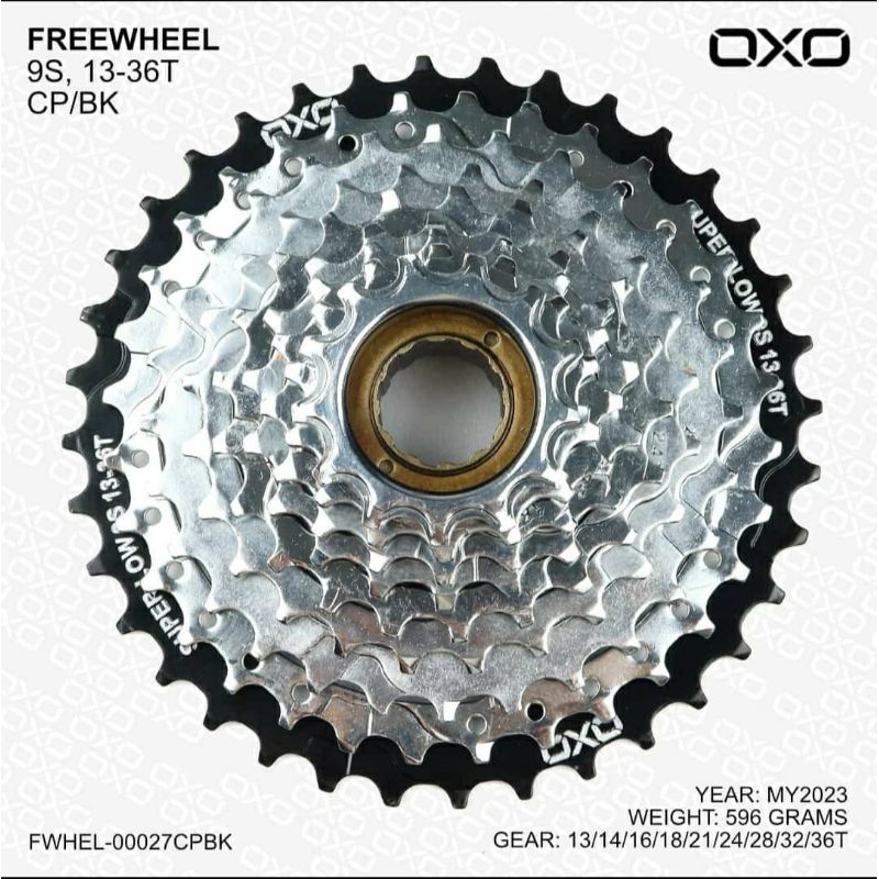 Sprocket Freewheel Oxo 9 speed 36T 13-36T Drat ulir Gir Gear Chrome