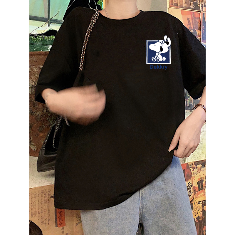 Blue Snoopy Kaos Hitam Lengan Pendek Wanita Kekinian Graphic T-shirt Oversize