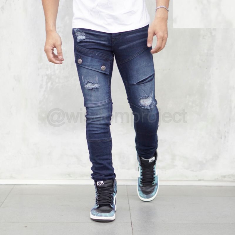 Wisdom Celana Panjang  Denim Ripped Panjang Middle Pocket Slimfit Stretch