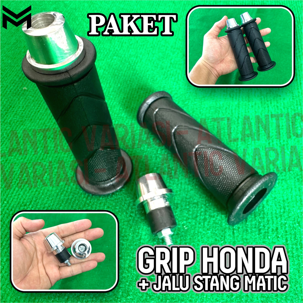 PAKET GRIP ORIGINAL HONDA HANDGRIP HONDA HITAM ORI HANDFAT HAND GRIP + JALU STANG CHROME  BANDUL STA