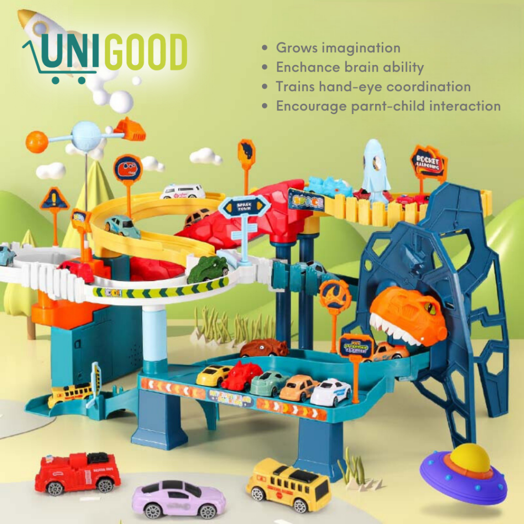 UNIGOOD - Dinosaur Space Orbit Mainan Anak Mobil Car Parking Track