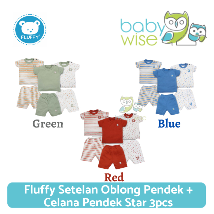 Fluffy Setelan Oblong Pendek + Celana Pendek Star 3pcs