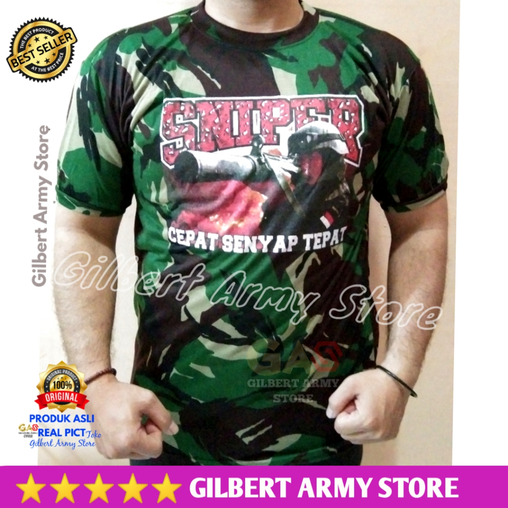 Kaos Loreng TNI Lengan Pendek Oblong Daleman Atasan Pria Gambar GILBERT ARMY STORE Terbaru