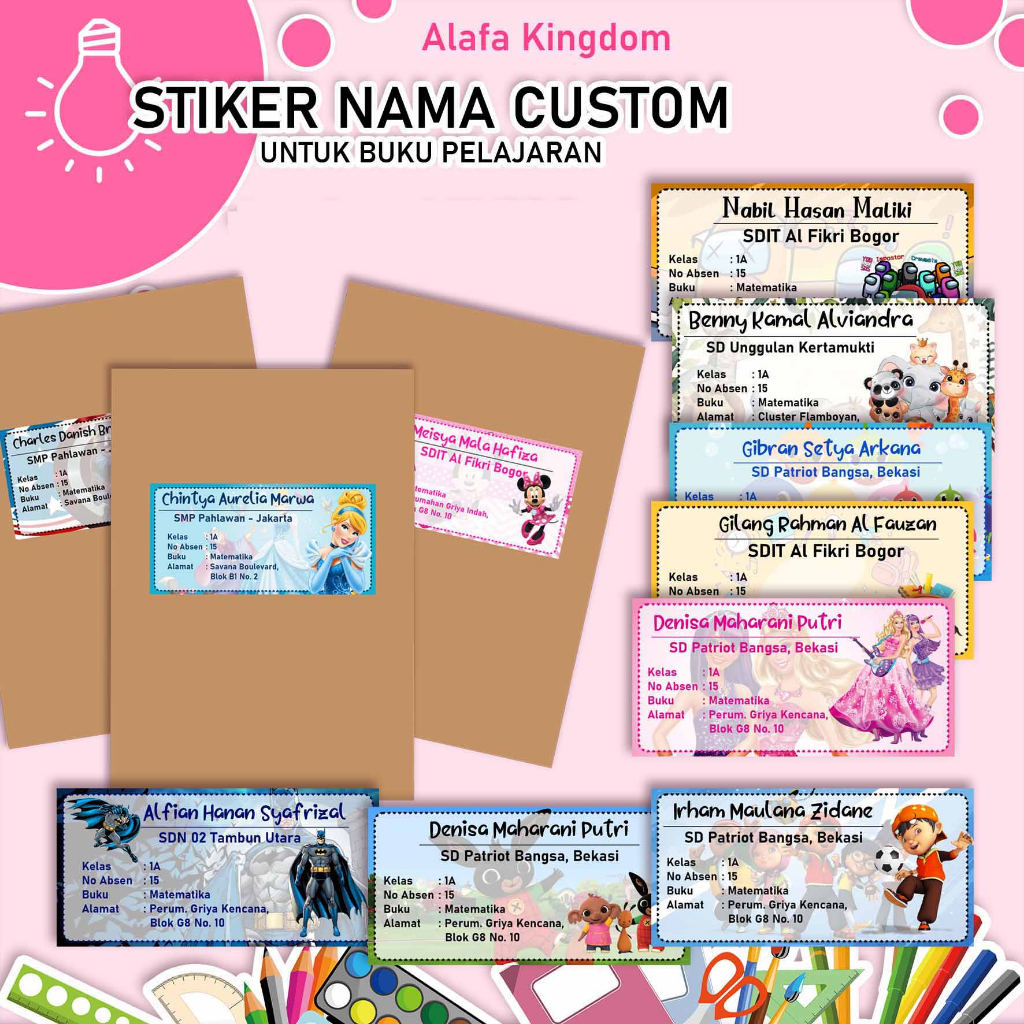 

AlafaKingdom 12 Pcs Stiker Nama Buku Tulis - Desain Lama1