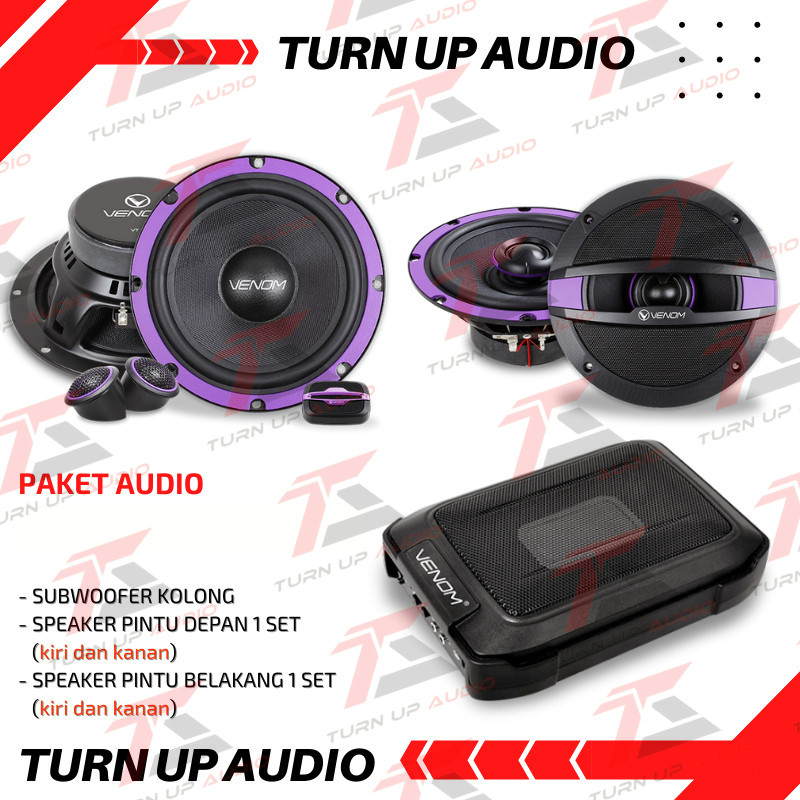 Paket audio mobil Venom vertigo speaker depan belakanga udio mobil + subwoofer kolong VX6.8PB speake