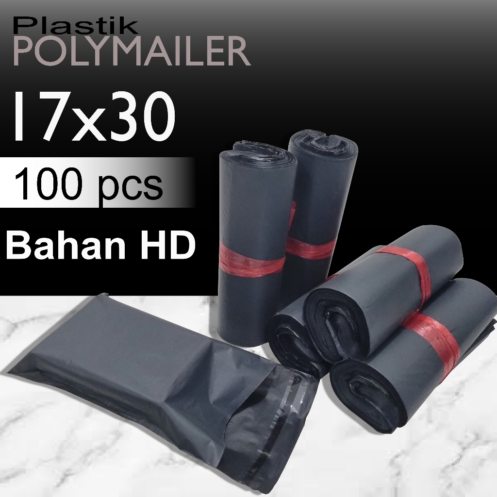 Plastik Polymailer Hitam isi 100 lembar 17x30cm Plastic Polymer Kantong Packing Baju Online OL Shop 17x30 cm