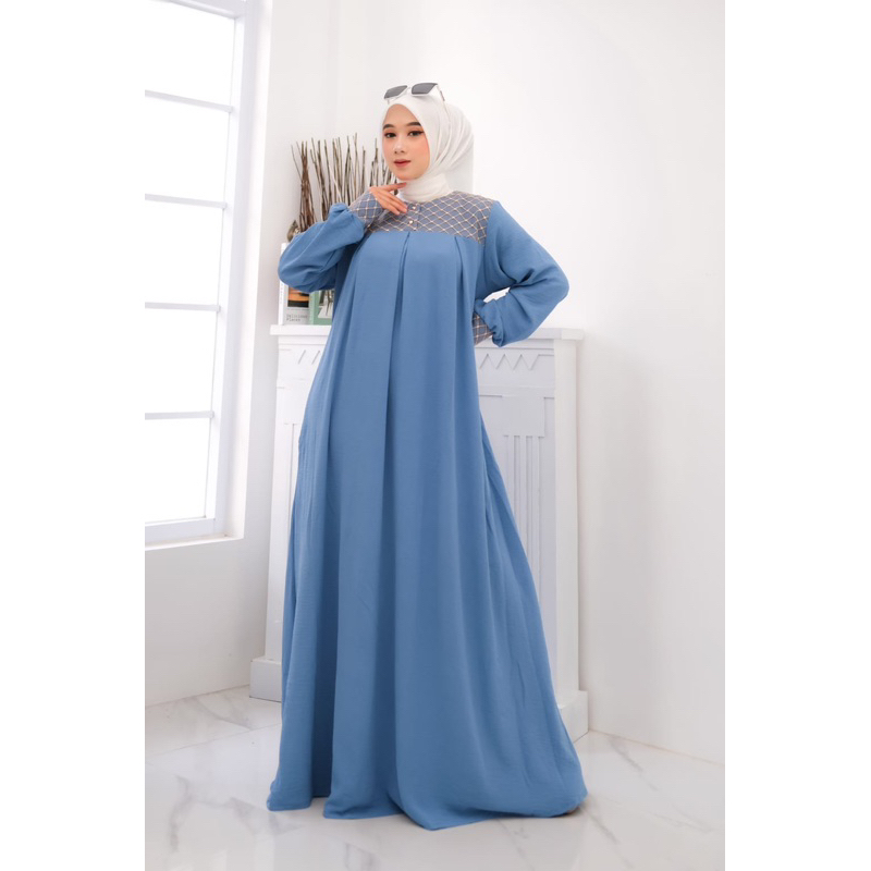 NAGITA DRESS Gamis Cringkle Airflow Kombinasi Burkat GOLD GAMIS POLOS BEST SELLER