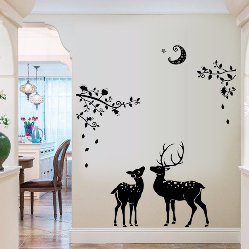 Siluet Rusa Deer SK9081 - Wallstiker Dinding Cafe Kamar Tidur Anak Wall Sticker Aesthetic