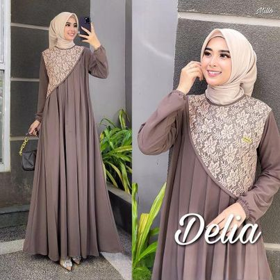 Delya Dress Kondangan Wanita Muslimah Gamis Brukat Pesta