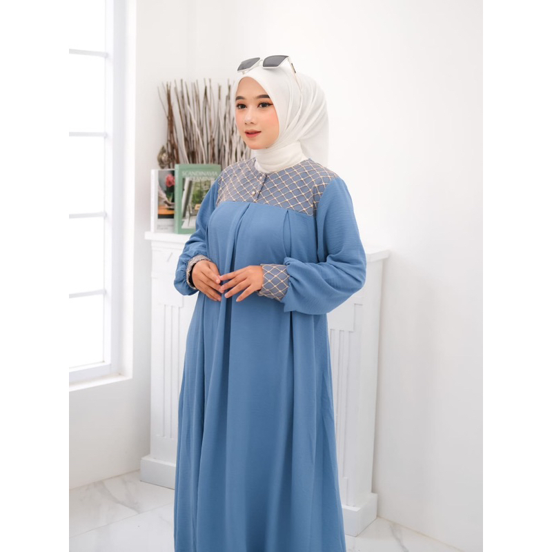 NAGITA DRESS Gamis Cringkle Airflow Kombinasi Burkat GOLD GAMIS POLOS BEST SELLER