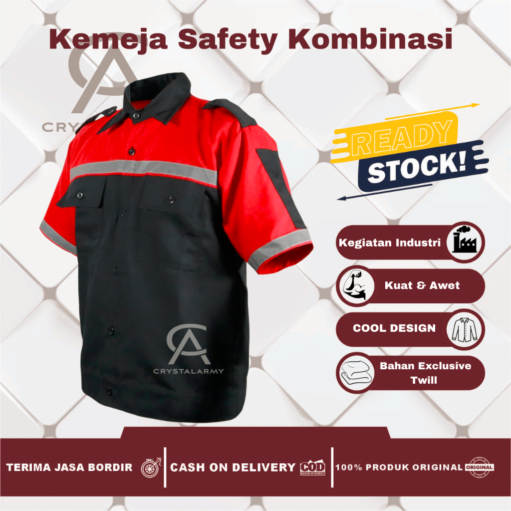 Kemeja Safety Pria Lengan Pendek/Kemeja Pendek/Baju Safety Kombinasi/Atasan Wearpack Scotlight
