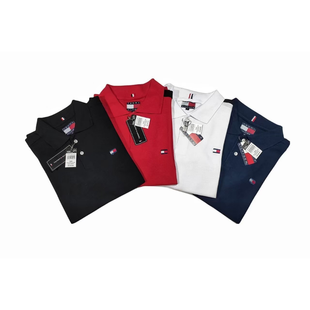 Tommy Hilfiger Tshirt Premium Distro Motif Kerah Kombinasi Baju Kaos Pria Lengan Pendek M.L.XL / TShirt / Kaos Embos