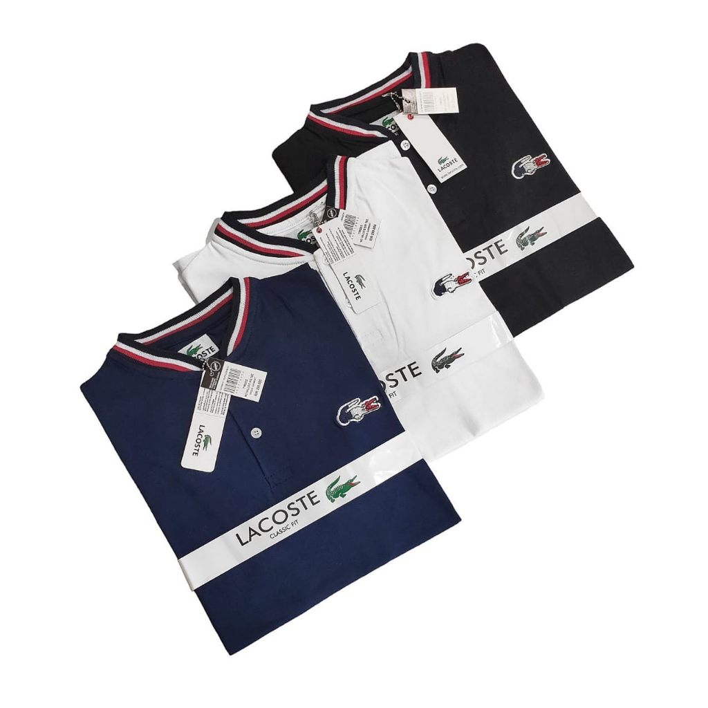 Lacoste T-shirt Distro Premium Motif Kancing Unisex Baju Kaos Pria Lengan Pendek M.L.XL / TShirt / Kaos Embos