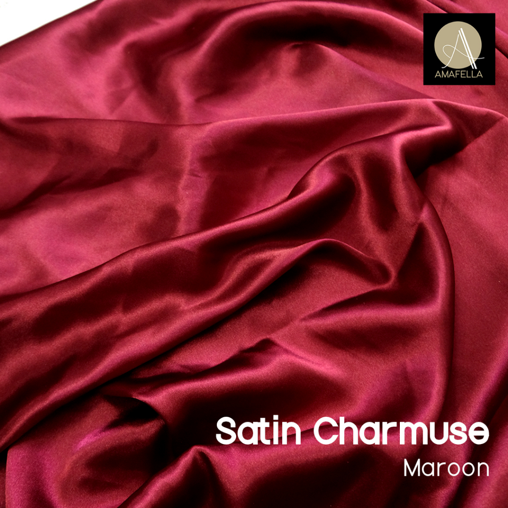 1/2 meter Kain Satin Charmuse / Sateen Silk Premium Maroon