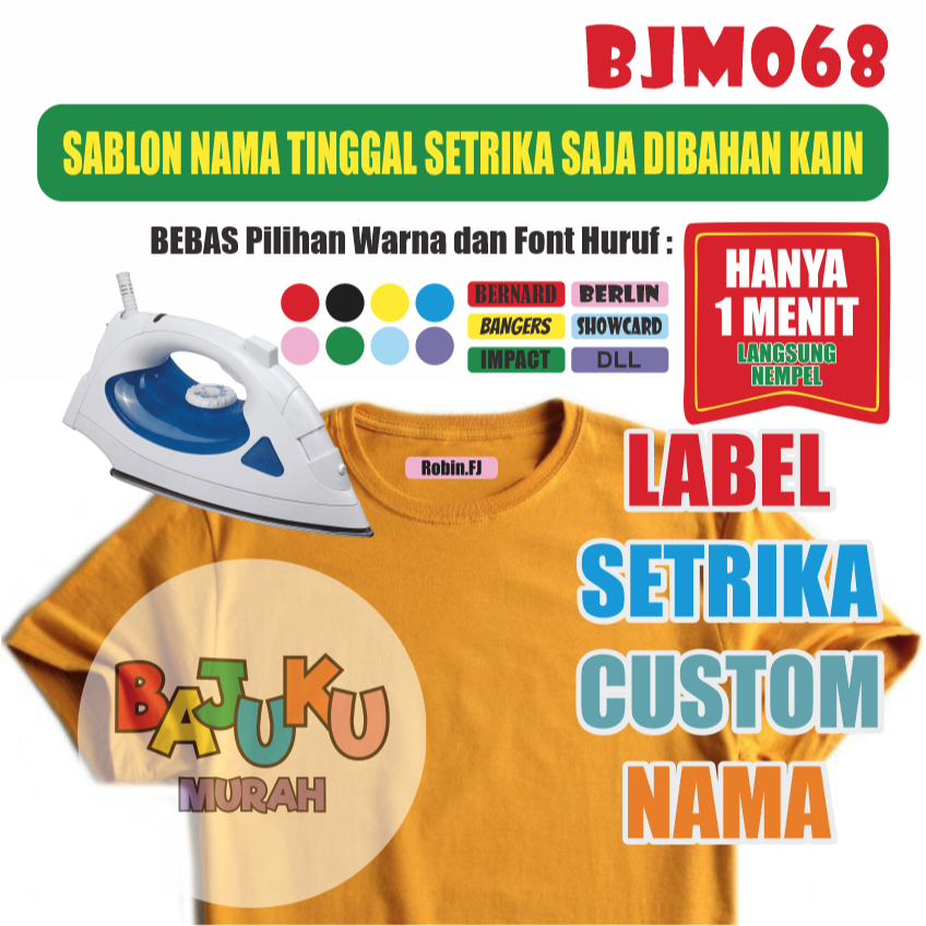 

BJM068 Sticker Nama Label Printing Kain / kaos Sablon Setrika Isi 50pcs Gratis Custom Nama Label DTF