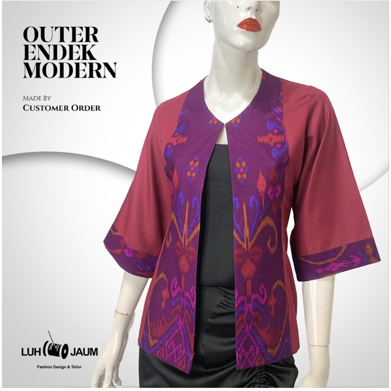 Atasan Outer motif endek kombinasi dengan kain polos