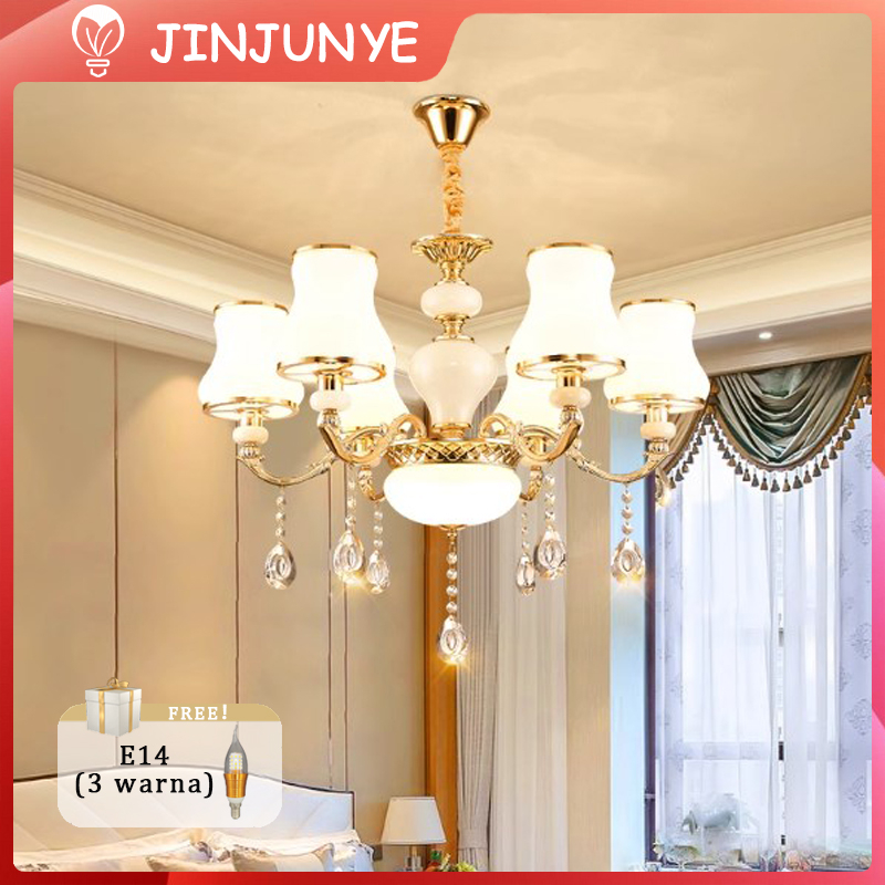 Lampu Gantung Ruang Tamu Minimalis Modern K9 kristal Chandelier lampu baru restoran mewah paket pencahayaan 3 Warna Ruang Tamu Meja Makan Kamar Tidur Lampu Hias Hotel Vila Pernikahan Wedding (Termasuk E14 Bulb)XY