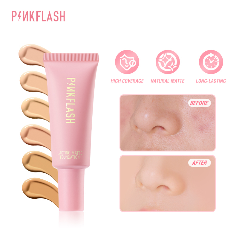 PINKFLASH 2 Pcs Face Makeup Set Matte Oil Control Foundation+ Hydrating Setting Spray Matte Finish Long Lasting